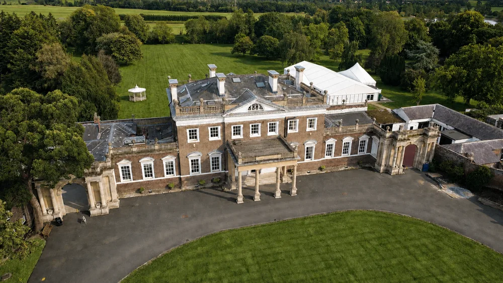 Aerial view of Boreham House, home of Essex County Christmas Fair