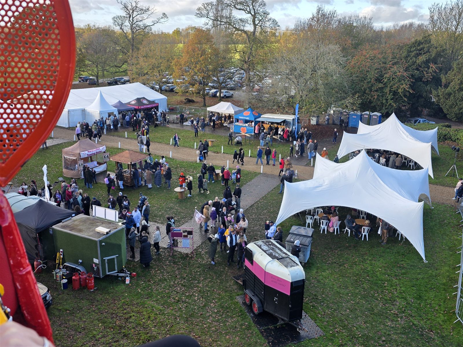 A view across Suffolk County Christmas Fair from the Ferris wheel