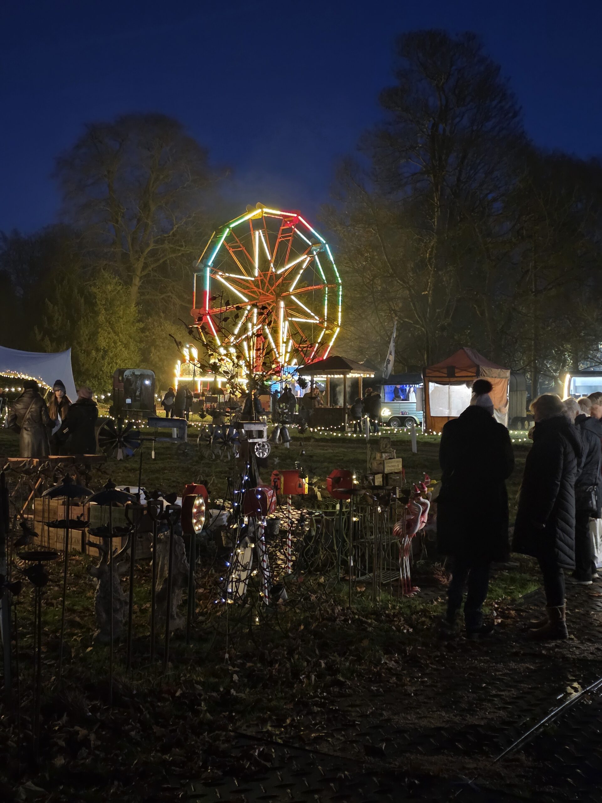 The illuminated Ferris wheel at Suffolk County Christmas Fair